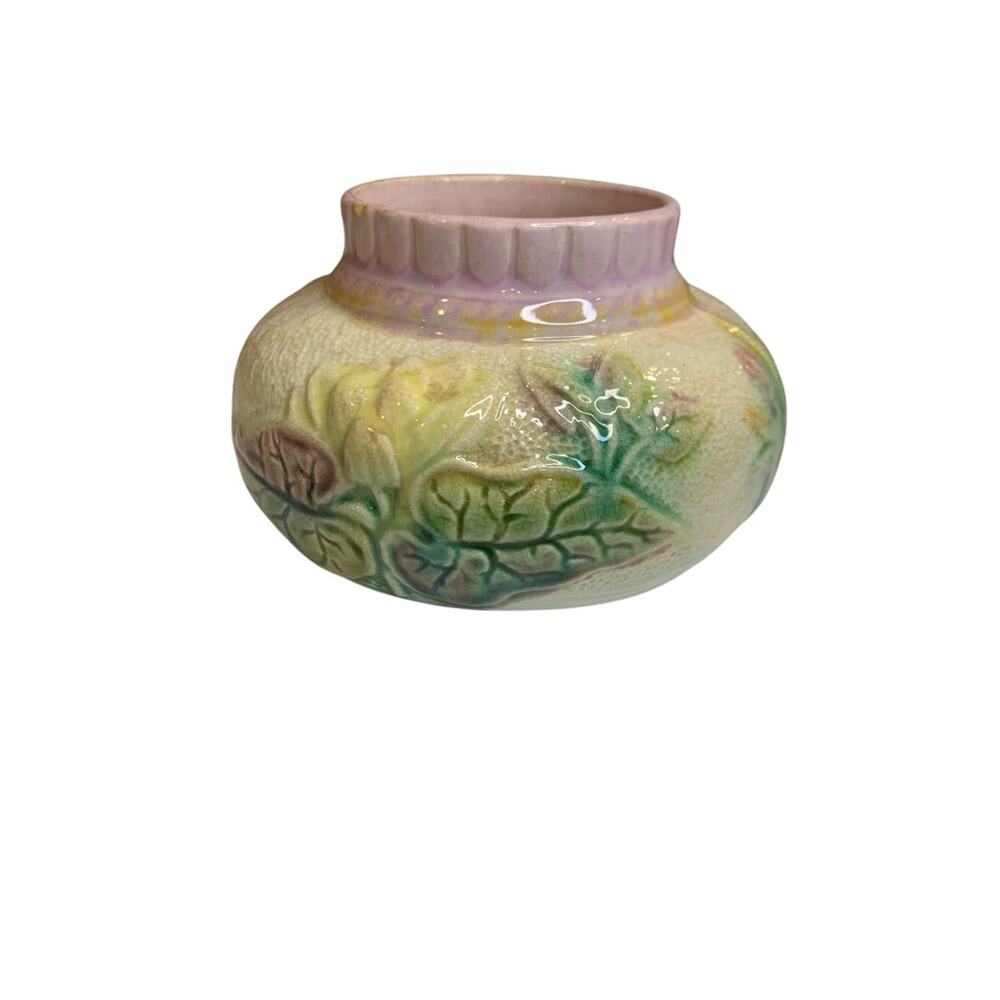Antique Majolica Pastel Jar 3.5 Inch High Marked